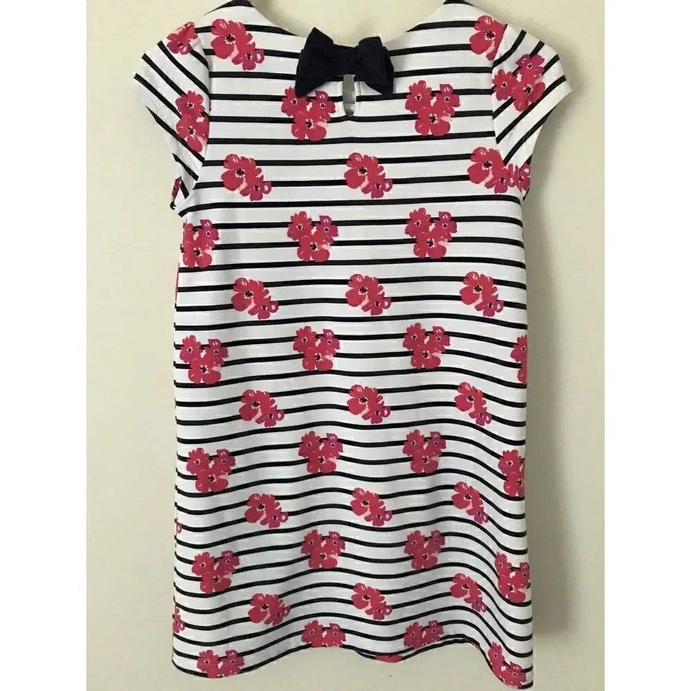 Gymboree White & Navy Stripe Floral Bow-Back Dress Size 10